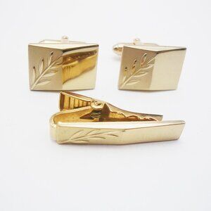 Vintage Cufflinks Tie Bar Set gold tone vintage Men's Formal Suit Accessory